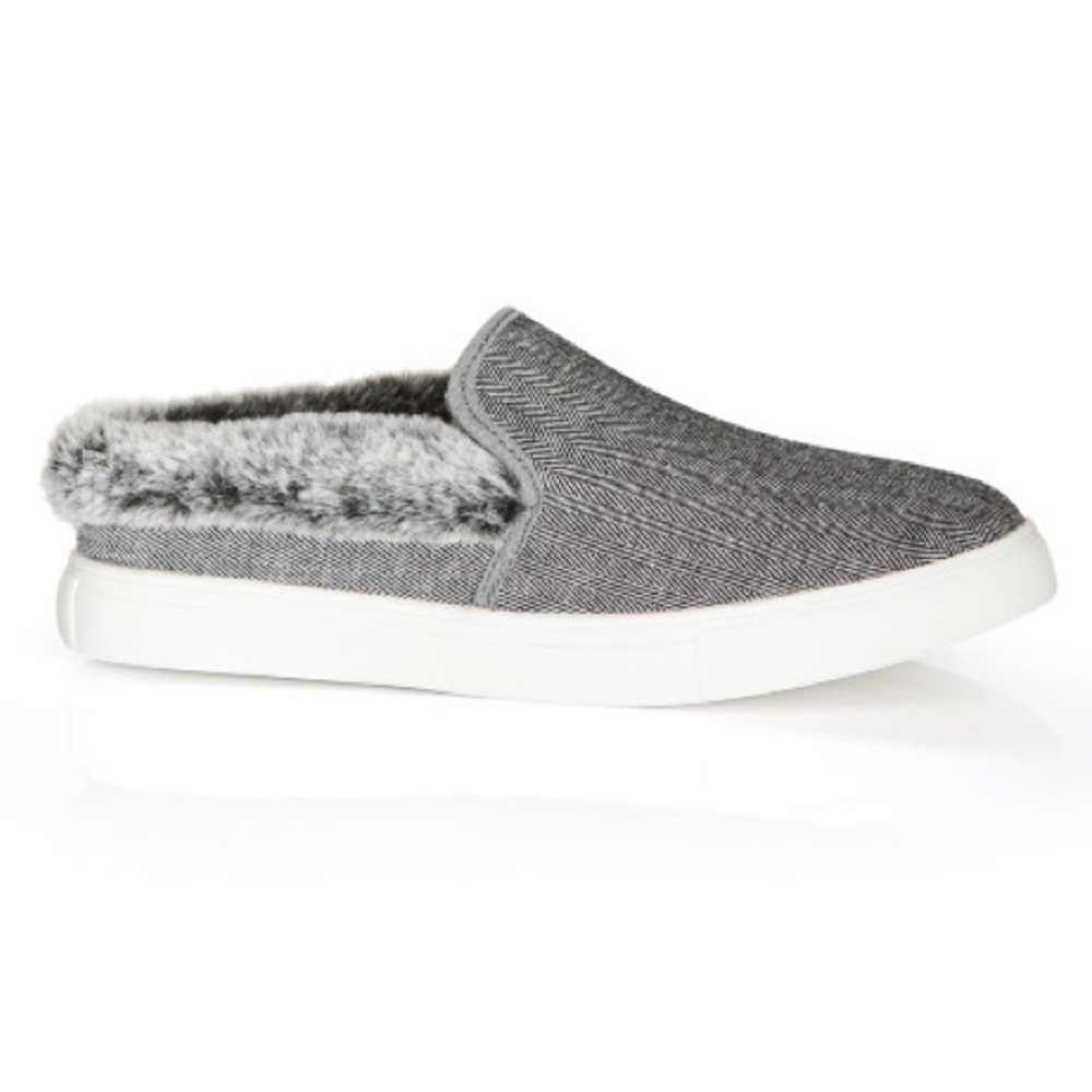 CLOUDWALKERS WIDE FIT Markie Tweed Faux Fur Trim Slip On - gray